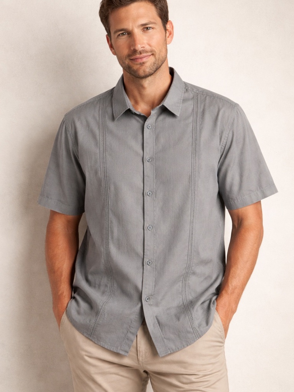 Men's Short-Sleeve Casual Button-Down Shirt in Gray